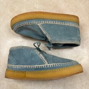 Laidback London Shenje Crochet Boots Blue Suede Chukka Shoes Womens Size 37/6